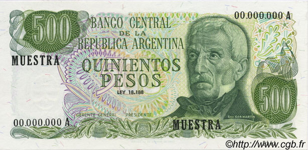 500 Pesos Spécimen ARGENTINA  1972 P.292s UNC