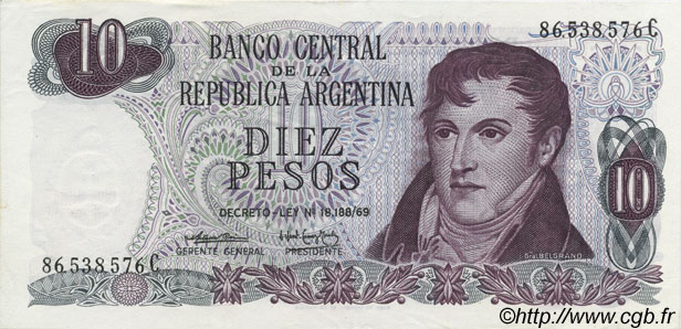 10 Pesos ARGENTINA  1973 P.295 EBC