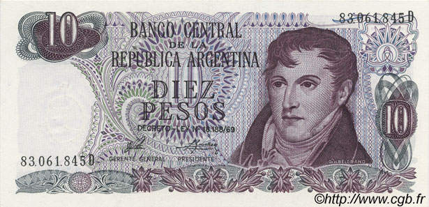 10 Pesos ARGENTINE  1973 P.295 NEUF
