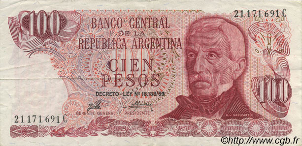 100 Pesos ARGENTINA  1974 P.297 MBC