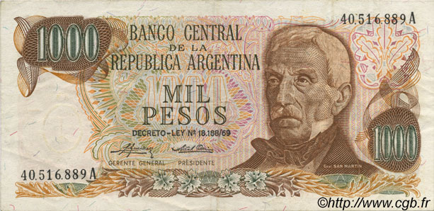 1000 Pesos ARGENTINA  1973 P.299 q.SPL
