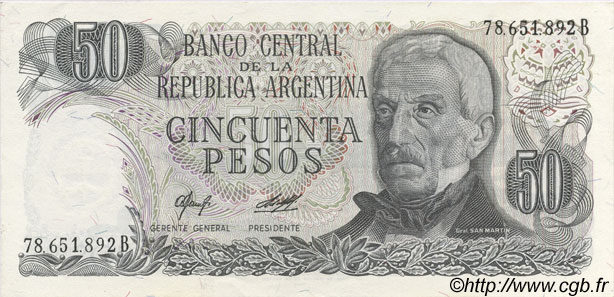 50 Pesos ARGENTINA  1976 P.301b AU