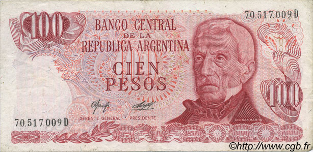 100 Pesos ARGENTINA  1976 P.302b MBC+