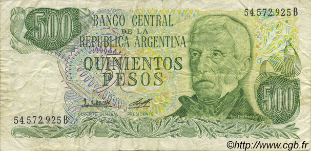 500 Pesos ARGENTINA  1977 P.303a BC+