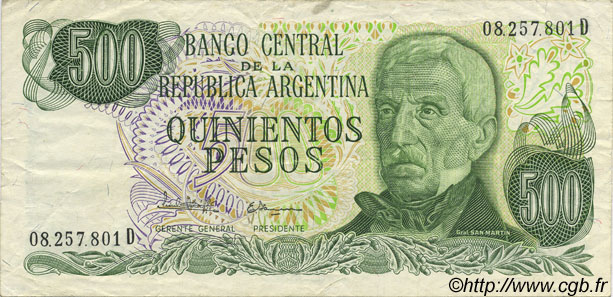 500 Pesos ARGENTINA  1977 P.303c MBC