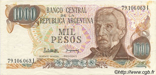 1000 Pesos ARGENTINA  1976 P.304d XF+