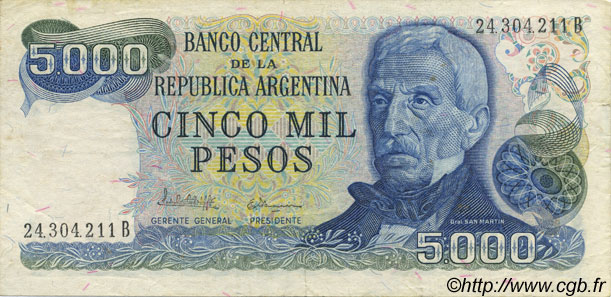 5000 Pesos ARGENTINA  1977 P.305b XF