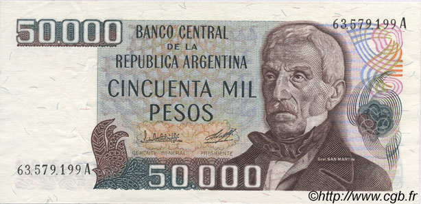 50000 Pesos ARGENTINA  1979 P.307 SPL a AU