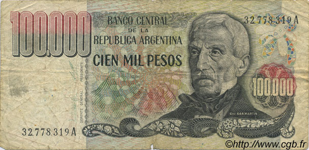 100000 Pesos ARGENTINA  1976 P.308a RC+