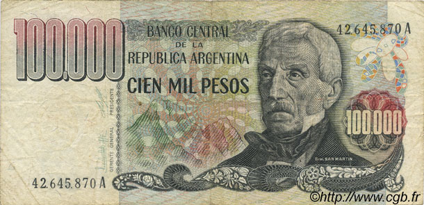 100000 Pesos ARGENTINA  1976 P.308a MB