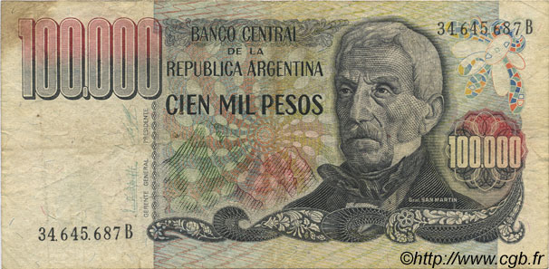 100000 Pesos ARGENTINA  1976 P.308b BC