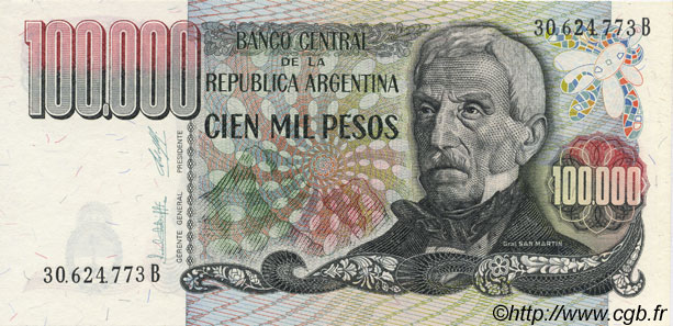 100000 Pesos ARGENTINA  1976 P.308b SC+