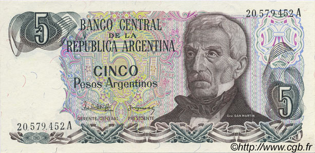 5 Pesos Argentinos ARGENTINA  1983 P.312a q.FDC