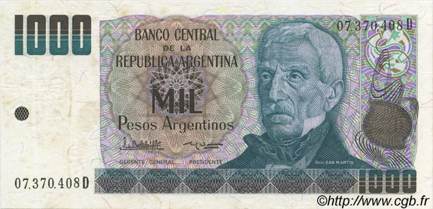 1000 Pesos Argentinos ARGENTINA  1983 P.317b SPL