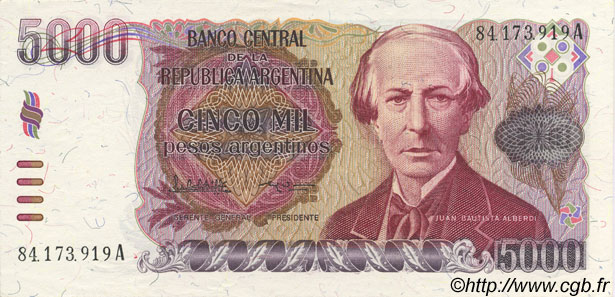 5000 Pesos Argentinos ARGENTINA  1984 P.318a q.FDC