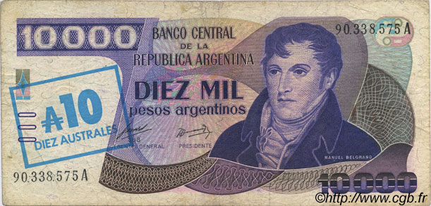 10 Australes ARGENTINA  1985 P.322a BC+