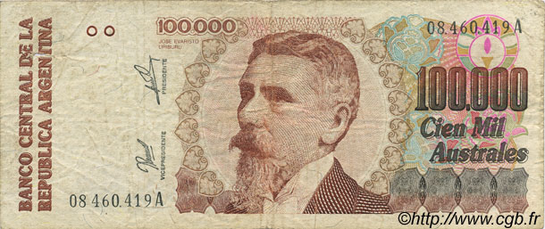 100000 Australes ARGENTINA  1990 P.336 F