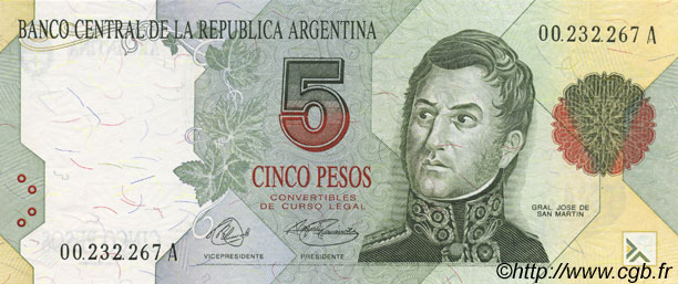 5 Pesos ARGENTINA  1992 P.341a FDC