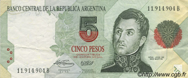 5 Pesos ARGENTINA  1992 P.341b XF