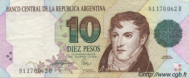 10 Pesos ARGENTINA  1992 P.342b EBC