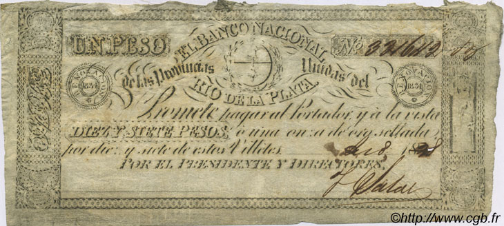 1 Peso ARGENTINA  1838 PS.0368c MBC