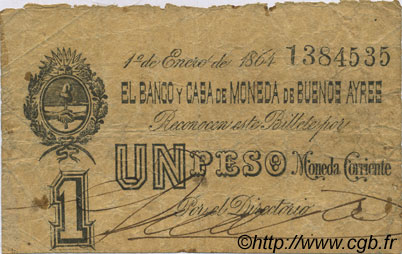 1 Peso ARGENTINA  1864 PS.0441b F+
