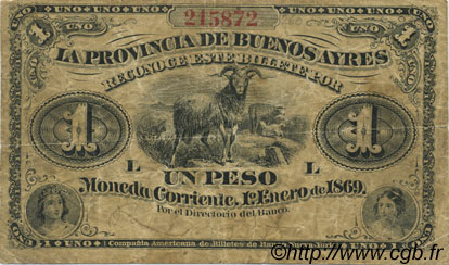 1 Peso ARGENTINA  1869 PS.0481a BC+