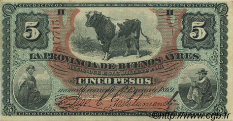 5 Pesos ARGENTINA  1869 PS.0483b SPL