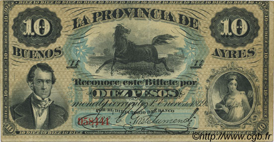 10 Pesos ARGENTINA  1869 PS.0485b q.SPL