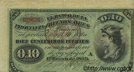 10 Centesimos Fuertes ARGENTINA  1876 PS.0513a MBC+