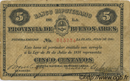 5 Centavos ARGENTINIEN  1891 PS.0611 SS