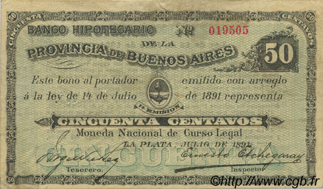 50 Centavos ARGENTINA  1891 PS.0614 MBC+