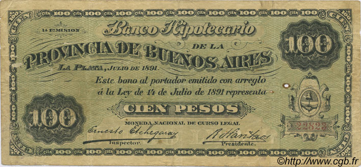 100 Pesos ARGENTINA  1891 PS.0621 BC+