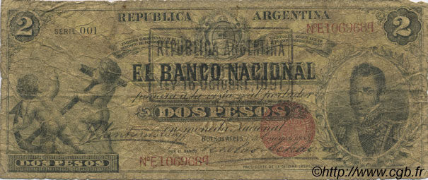 2 Pesos ARGENTINIEN  1891 PS.1092b SGE