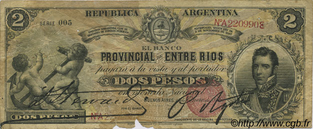 2 Pesos ARGENTINA  1891 PS.1142a BC+