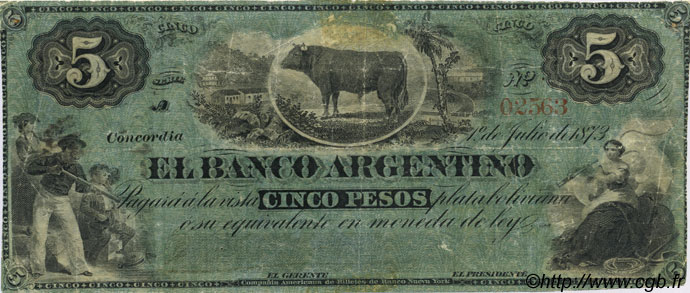 5 Pesos ARGENTINA  1873 PS.1460 BC