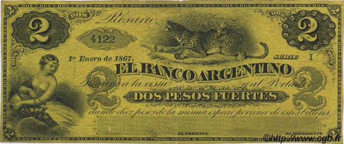 2 Pesos Fuertes ARGENTINA  1867 PS.1532 MBC+