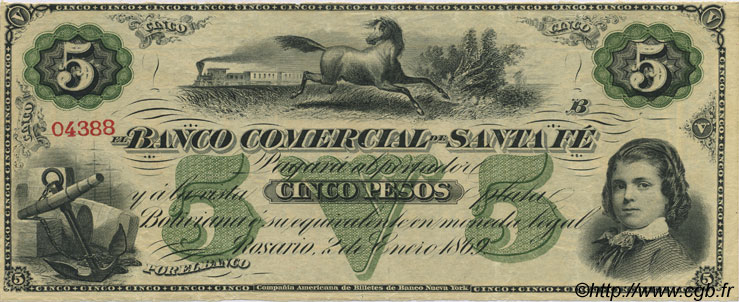 5 Pesos Plata Boliviana ARGENTINA  1869 PS.1595 AU