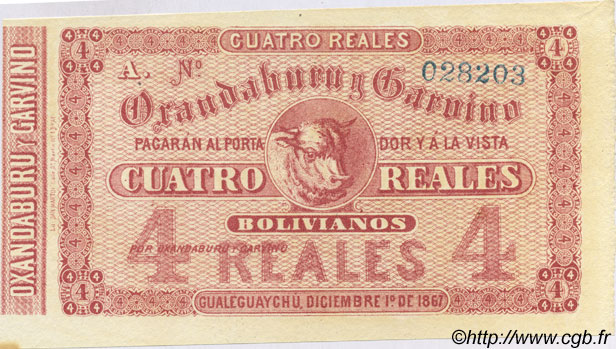4 Reales Bolivianos Non émis ARGENTINA  1867 PS.1774r FDC