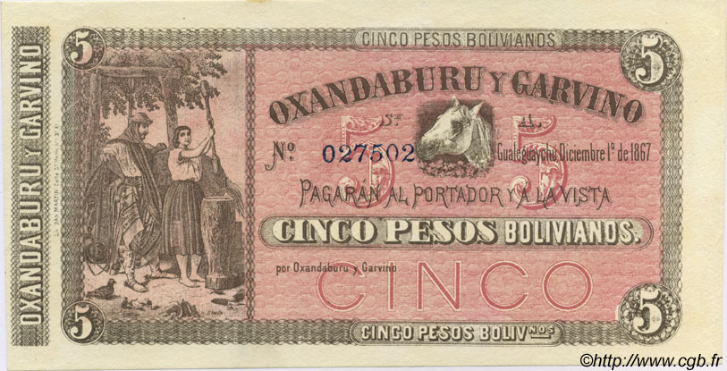5 Pesos Bolivianos Non émis ARGENTINIEN  1867 PS.1776r ST