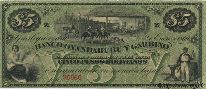 5 Pesos Bolivianos Non émis ARGENTINIEN  1869 PS.1783r ST