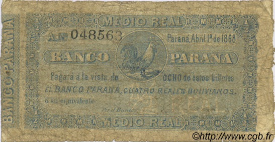 1/2 Real Boliviano ARGENTINA  1868 PS.1811a G