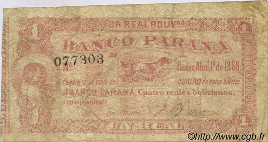 1 Real Boliviano ARGENTINA  1868 PS.1812a F-