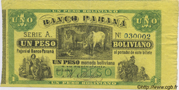 1 Peso Boliviano ARGENTINA  1868 PS.1815a MBC+