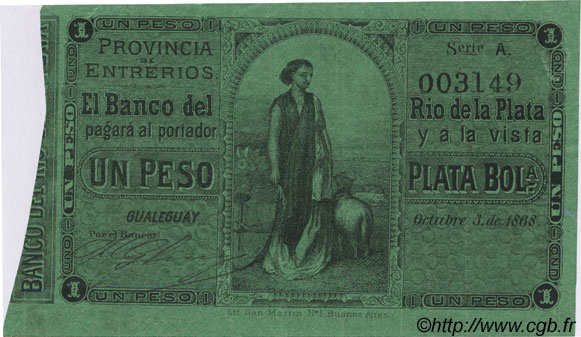 1 Peso ARGENTINIEN  1868 PS.1835b SS