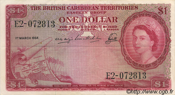 1 Dollar EAST CARIBBEAN STATES  1954 P.07b SPL