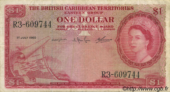 1 Dollar EAST CARIBBEAN STATES  1960 P.07b BC+