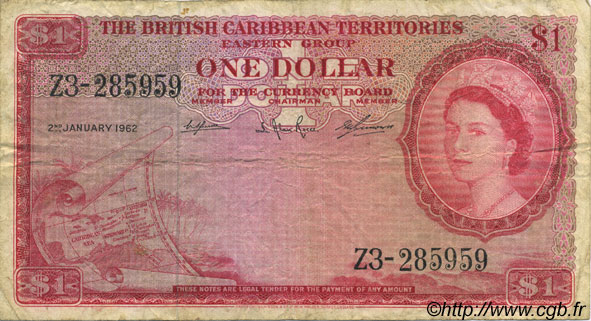 1 Dollar EAST CARIBBEAN STATES  1962 P.07c q.MB