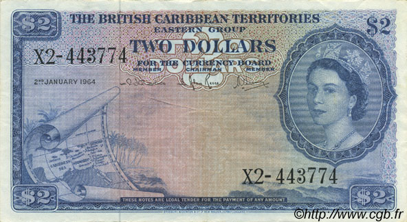 2 Dollars EAST CARIBBEAN STATES  1964 P.08c q.SPL