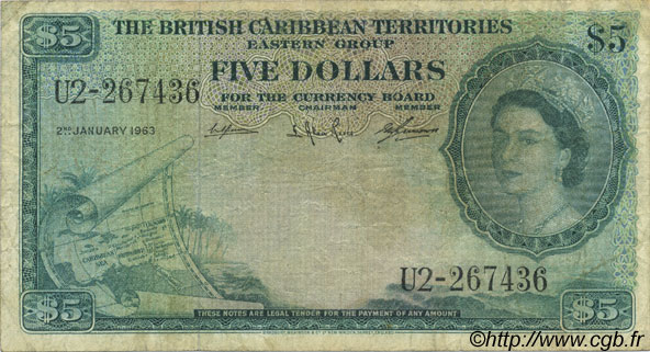 5 Dollars EAST CARIBBEAN STATES  1963 P.09c fS
